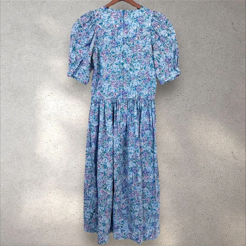 Vtg LAURA ASHLEY Floral Puff Sleeve Square Neck Cotton Cottagecore Dress Sz US 6 - Picture 6 of 8